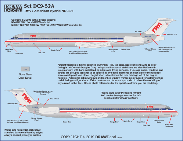 TWA/American Hybrid MD80 decal.
