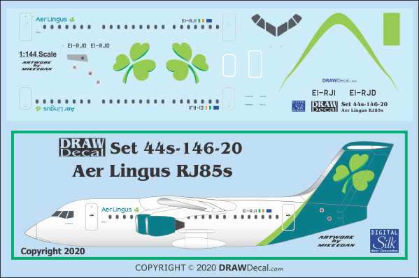 Decal for Aer Lingus RJ85s in the 2019 color scheme.