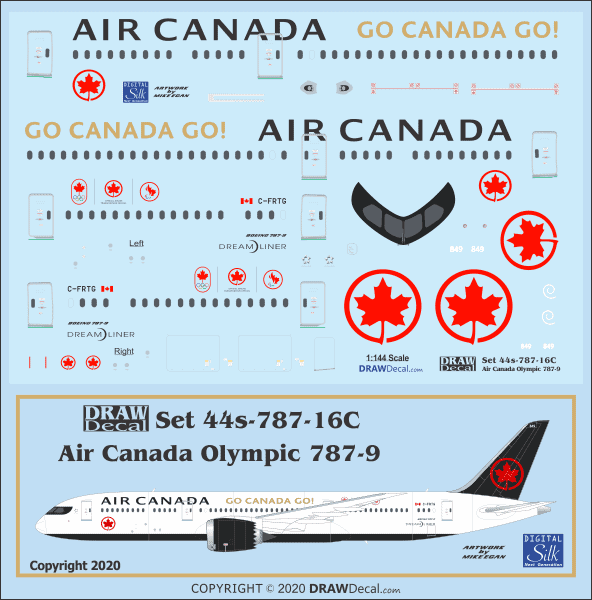 Decal for Air Canada Go Canada Go! 787-9 Dreamliner.