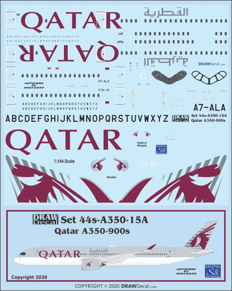 Decal for Qatar Airways A350-1000s.
