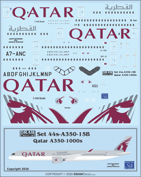 Decal for Qatar Airways A350-900s.