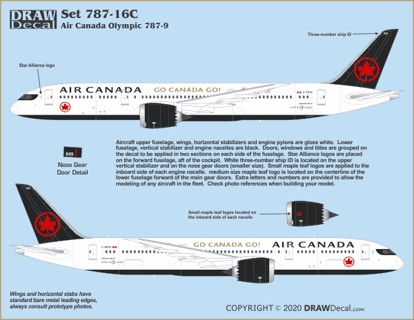 Decal for Air Canada Go Canada Go! 787-9 Dreamliner.